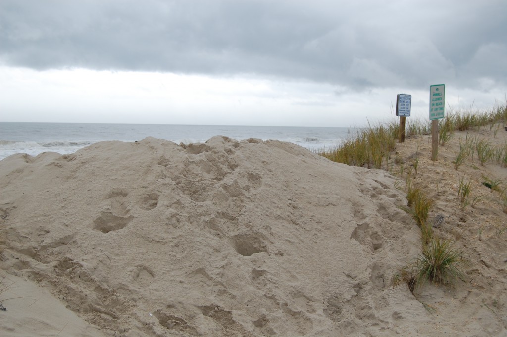 Beach entrances blocked off by a sand berm in Lavallette, Sept. 30, 2015. (Photo: Daniel Nee)