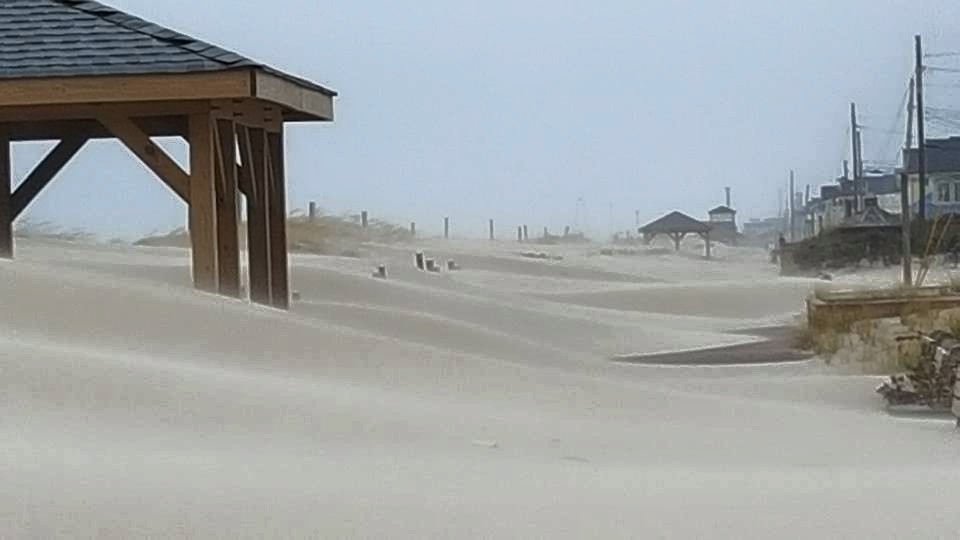A sand-covered Lavallette boardwalk. (Photo: Denise Wirth)