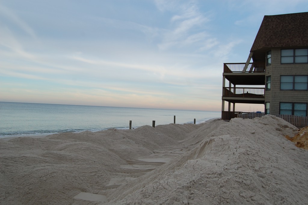 Berms built on the Ortley Beach oceanfront ahead of an upcoming nor'easter. (Photo: Daniel Nee)