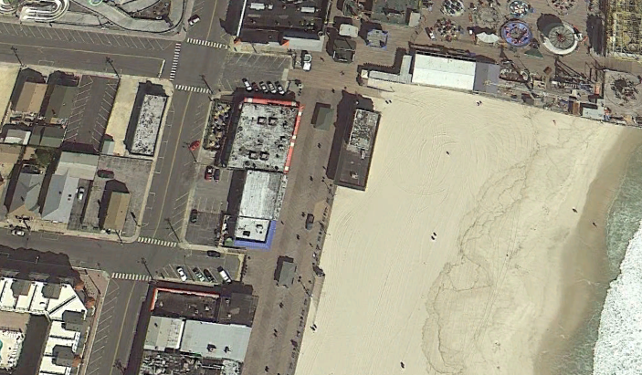 A historic aerial view of the Sand Castle property and kiosks before Superstorm Sandy. (Credit: Google Maps)