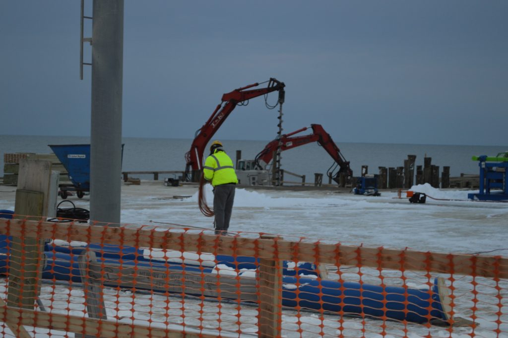 Construction work on the Casino Pier expansion, Jan. 9, 2017. (Photo: Daniel Nee)