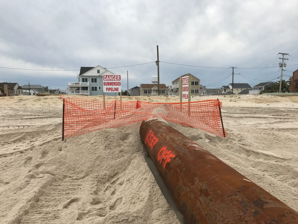 A dredge pipe set up on Ortley Beach, May 11, 2017. (Photo: Daniel Nee)