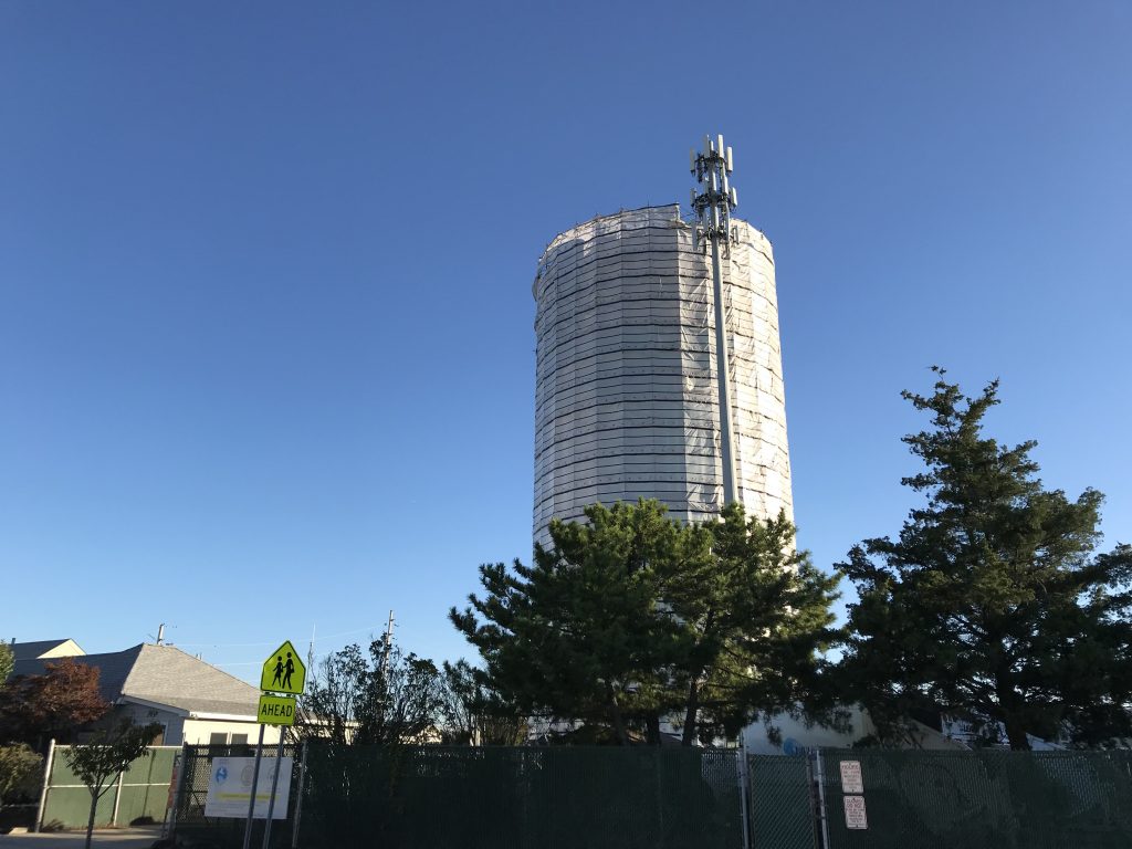 The Lavallette water tower during the 2017 repainting project, Oct. 2017. (Photo: Daniel Nee)