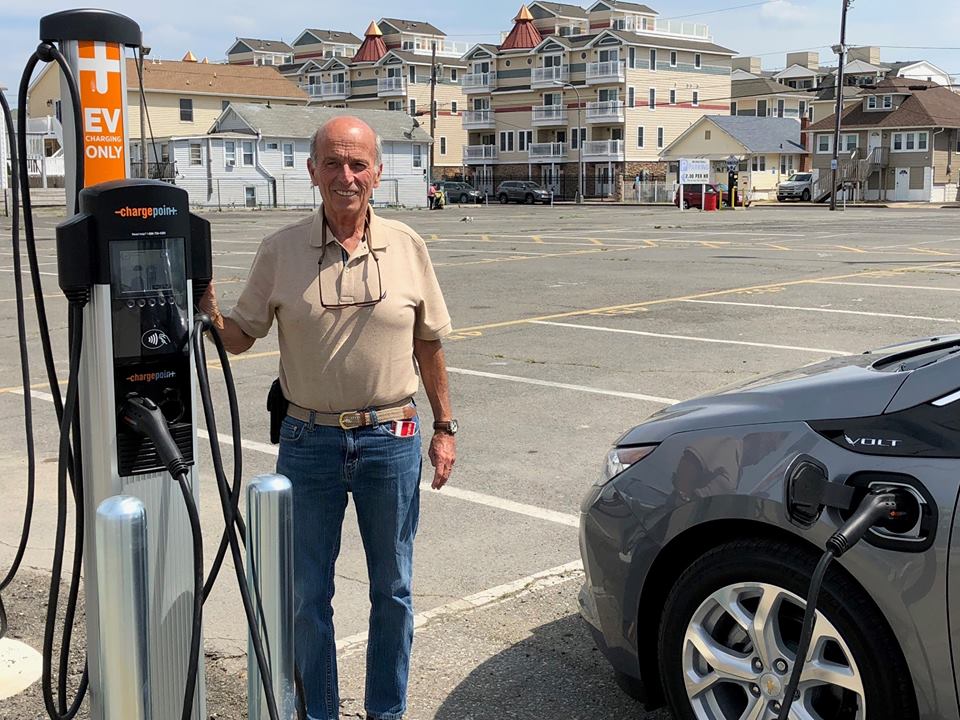 Mayor Anthony Vaz next to an EV charging station in Seaside Heights. (File Photo)