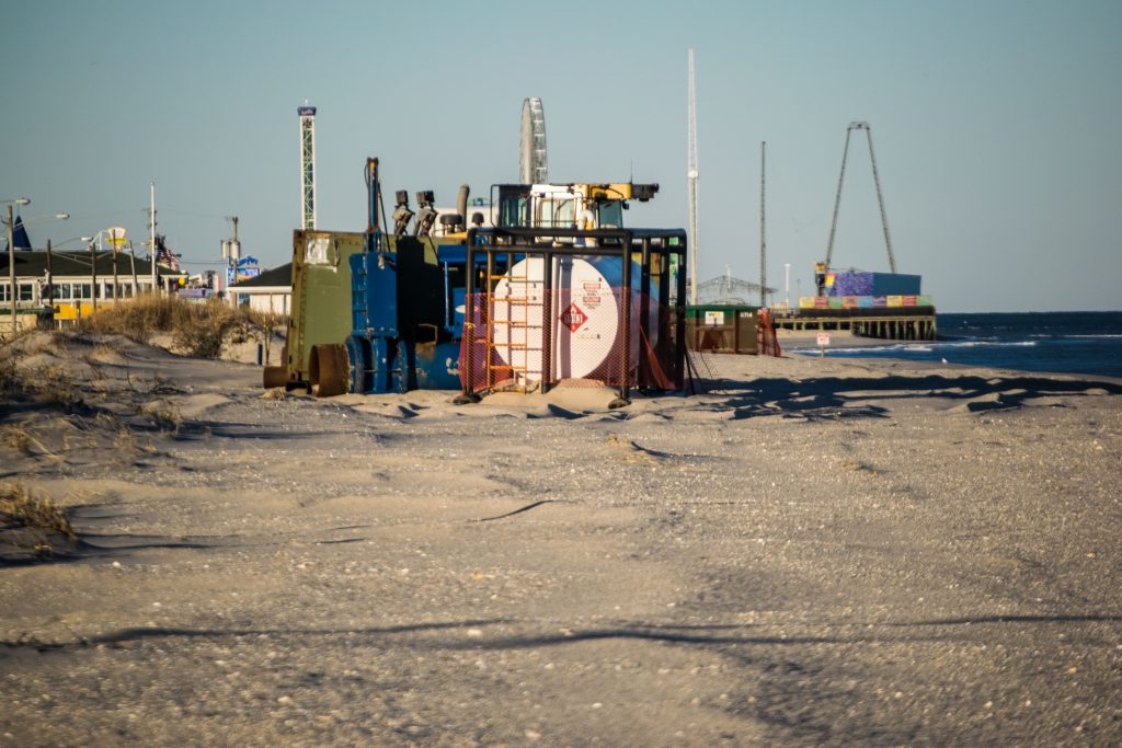 Equipment on the beach in Seaside Park as replenishment work is about to restart, Dec. 18, 2018. (Photo: Daniel Nee)