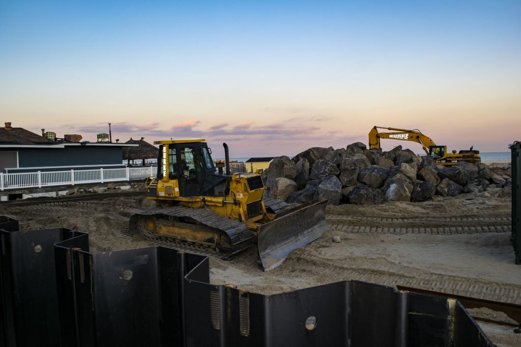 Construction of a sea wall in Point Pleasant Beach, N.J., Jan. 2020