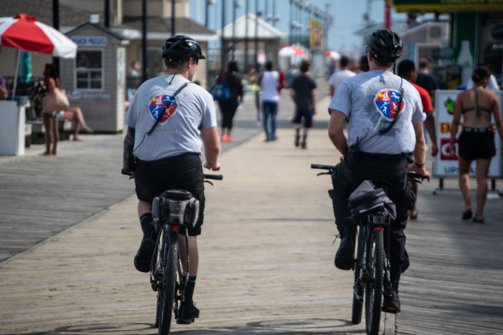 Seaside Heights Code Enforcement officers ride along the boardwalk, July 2020. (Photo: Daniel Nee)
