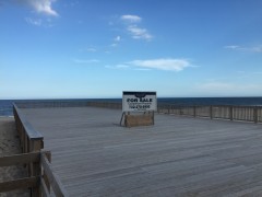 A pier built at the former Beach Bar site remains for sale. (Photo: Daniel Nee)