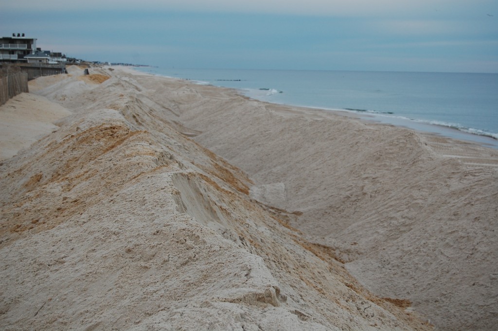 Berms built on the Ortley Beach oceanfront ahead of an upcoming nor'easter. (Photo: Daniel Nee)