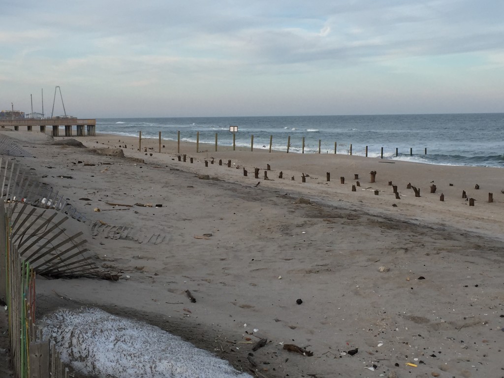 Debris and erosion at the site of the former Funtown Pier in Seaside Park and Seaside Heights. (Photo: Daniel Nee)