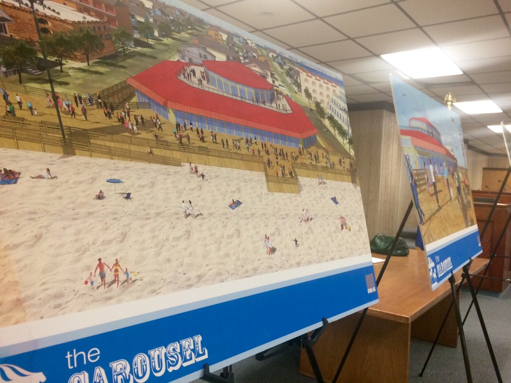 Plans on display during the March 22 hearing of a proposed beachfront land swap between Seaside Heights and Casino Pier