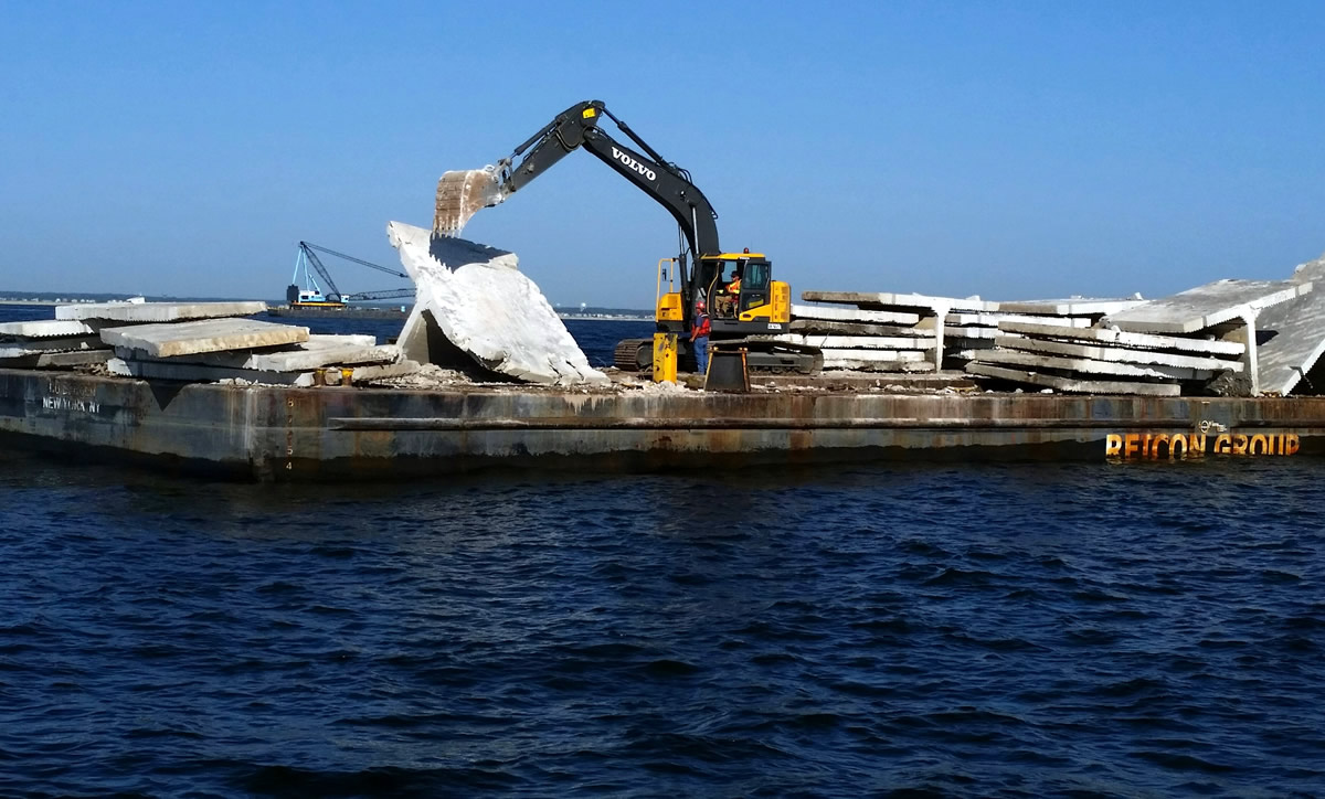 Concrete material being deployed to an artificial reef. (Photo: NJ Fish and Wildlife)