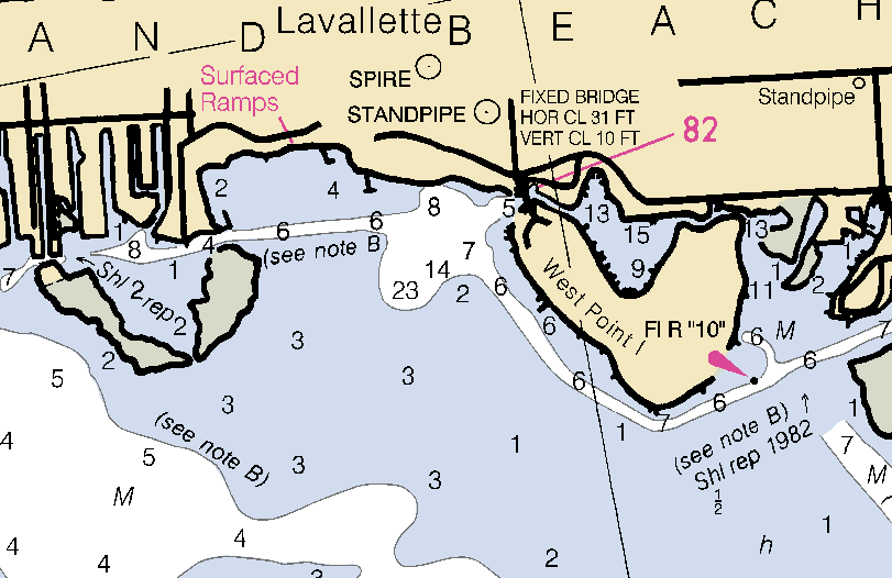 The nautical chart view of a hole in Barnegat Bay which the state plans to fill in. (Credit: NOAA)