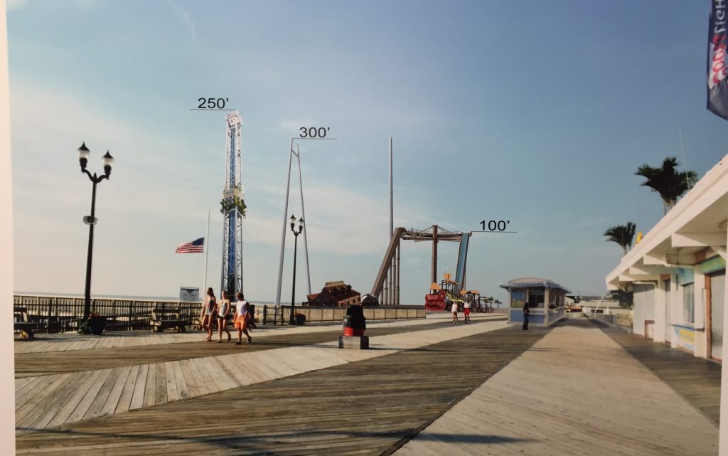 A rendering of a proposed thrill ride park at a rebuilt Funtown Pier, designed by architect Paul Barlo. (Photo: Daniel Nee)
