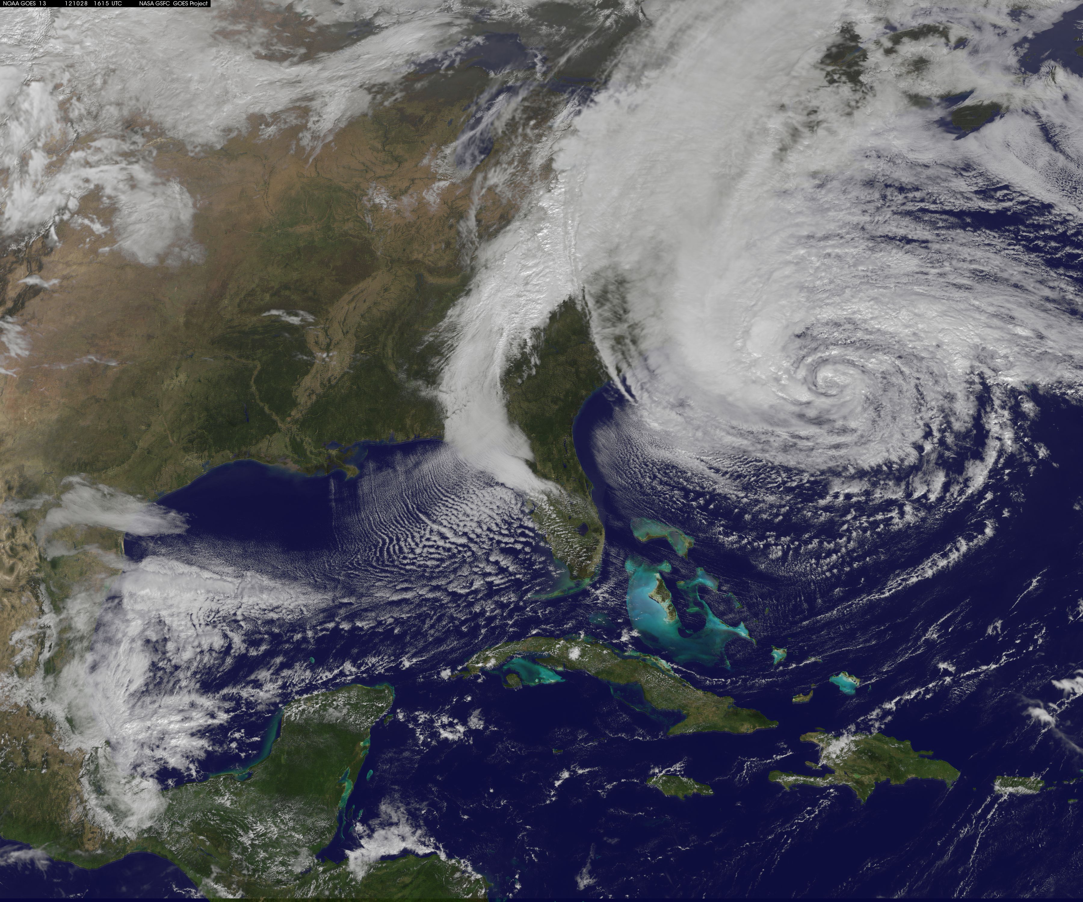A satellite image of Hurricane Sandy in 2012. (Credit: NASA)
