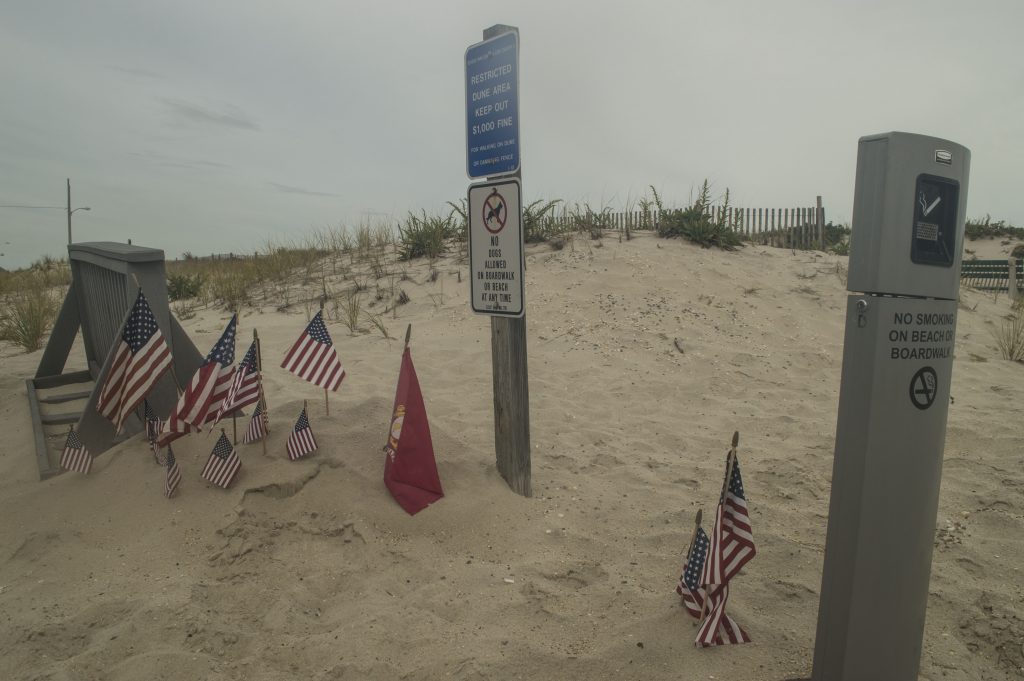 American flags fly at D Street in Seaside Park, where a terrorist bombing occurred. (Photo: Daniel Nee)