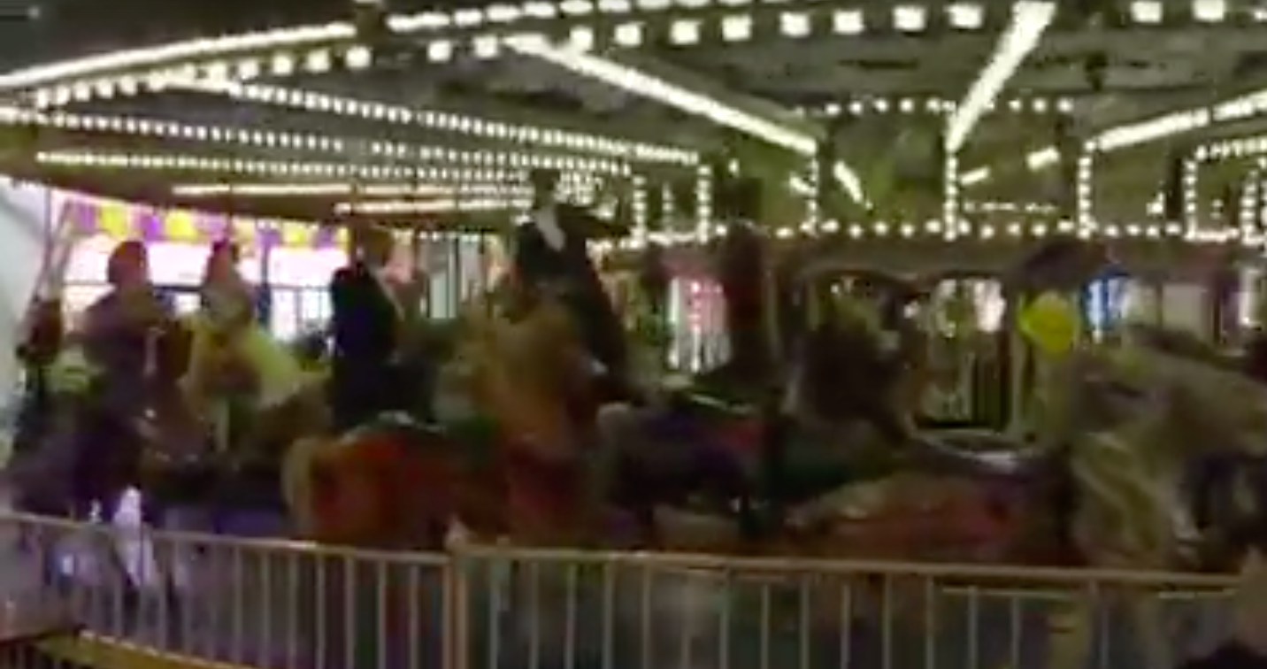 A wedding party takes a ride on the Casino Pier carousel. (Screenshot: Tom Ernst)