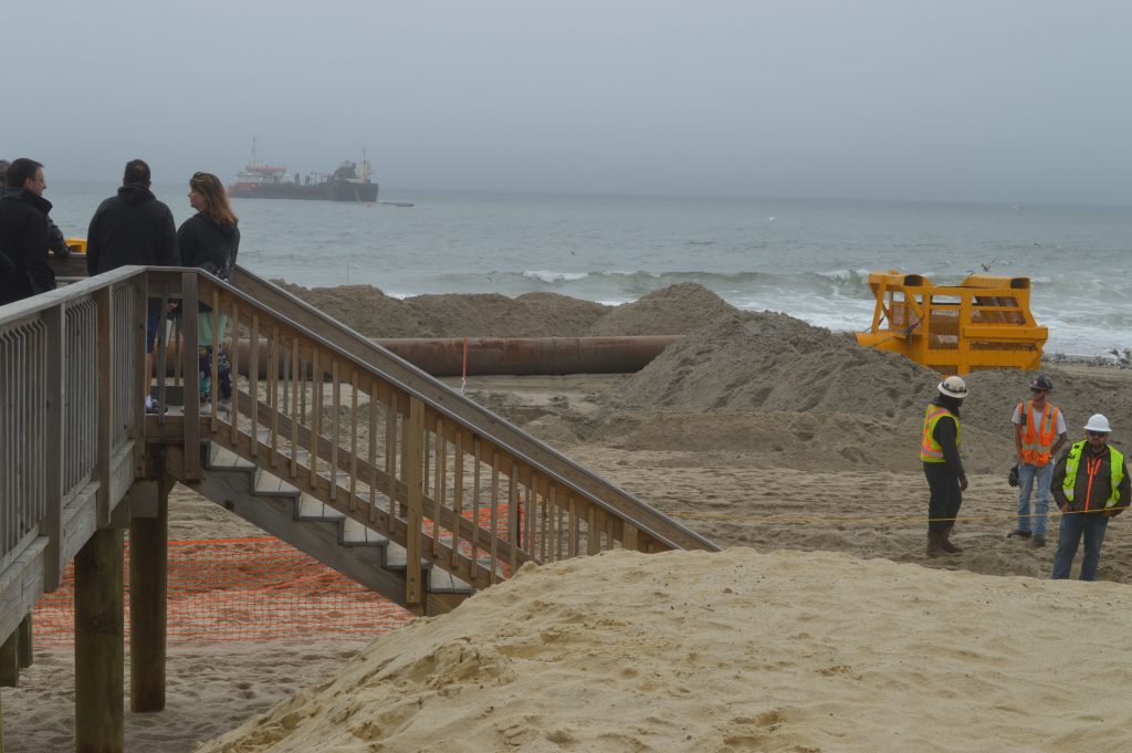 Progress on the third day of a beach replenishment project in Ortley Beach, N.J., May 31, 2017. (Photo: Daniel Nee)