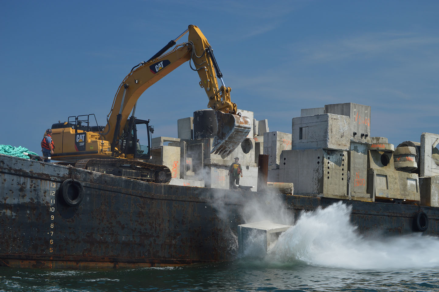 Structure is deployed into the ocean as part of the Manasquan Inlet Reef. (Photo: Daniel Nee)
