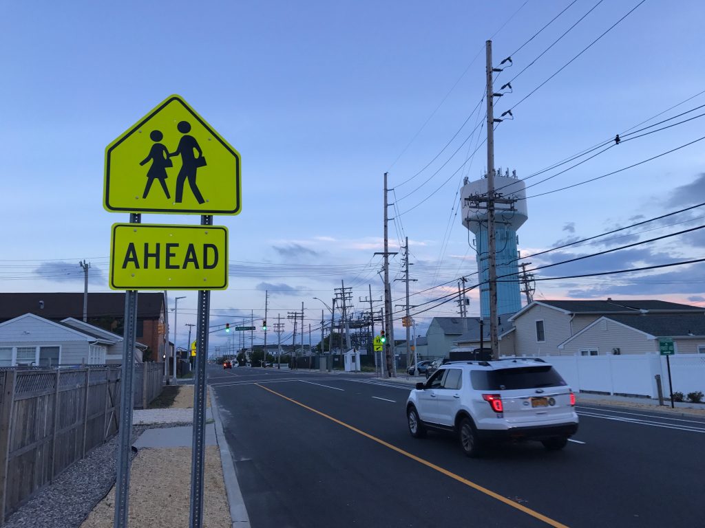 A sign warns of a crosswalk ahead on Route 35 south in Lavallette. (Photo: Daniel Nee)