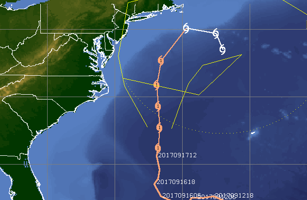 The forecast track of Hurricane Jose, Sept. 17, 2017. (Credit: CIMSS/Tropical)