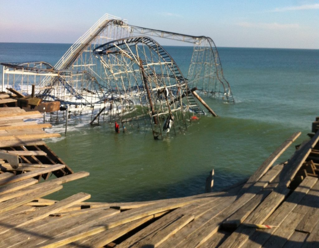 Casino Pier, destroyed and sitting in the ocean, Nov. 2012. (Photo: Daniel Nee)