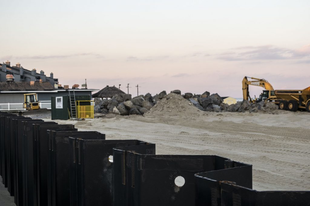 Construction of a sea wall in Point Pleasant Beach, N.J., Jan. 2020