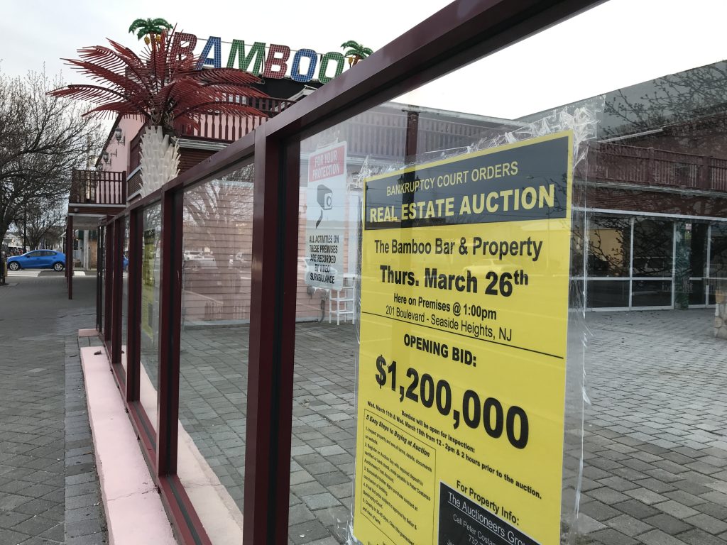 A sign advertising a bankruptcy auction at Bamboo in Seaside Heights, March 2019. (Photo: Daniel Nee)