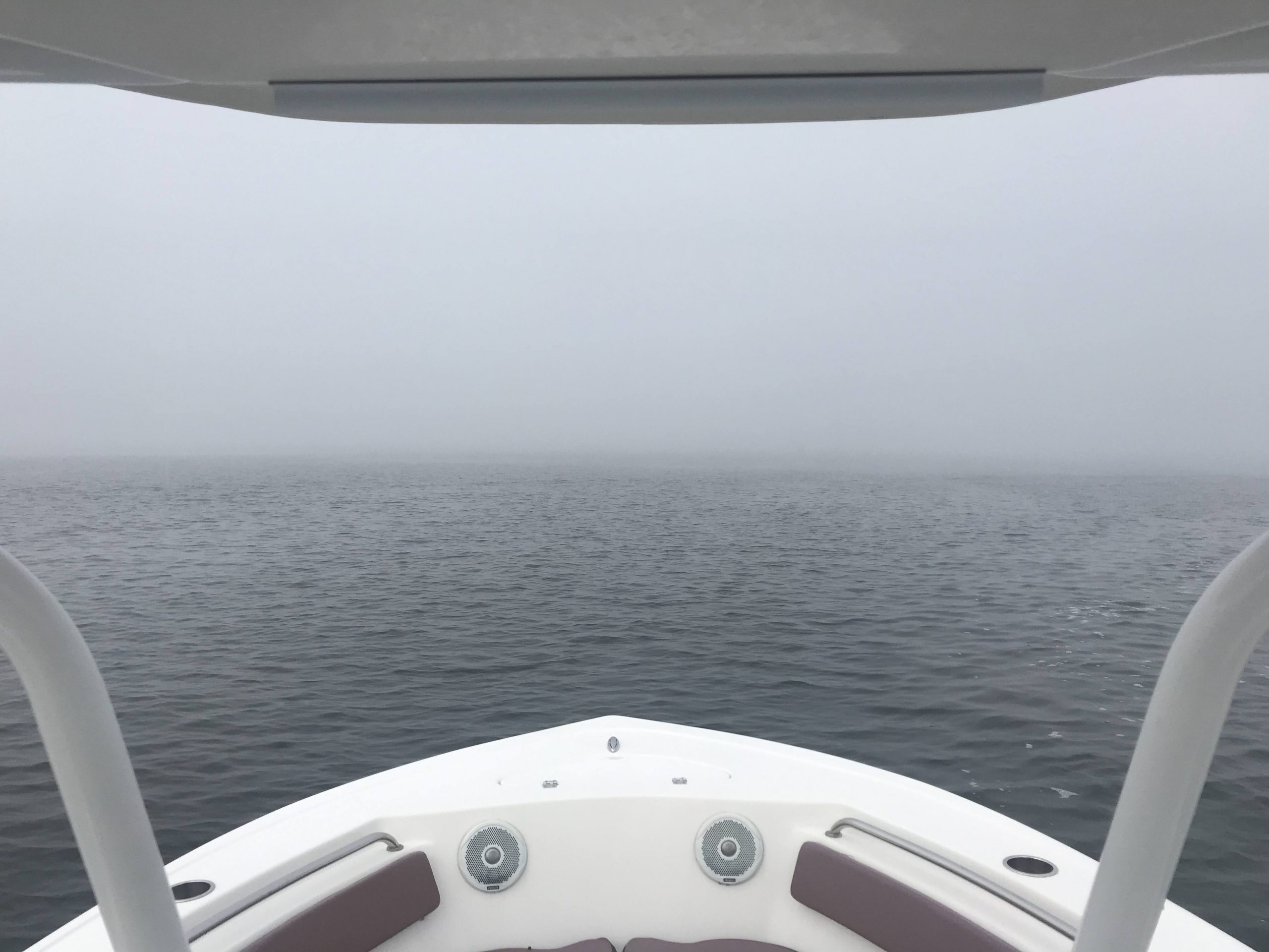 A boat navigates Barnegat Bay in dense fog. (Photo: Daniel Nee)