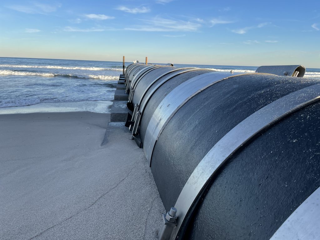 An outfall pipe north of Maryland Avenue in Point Pleasant Beach, exposed from the Feb. 2021 nor'easter. (Photo: Daniel Nee)