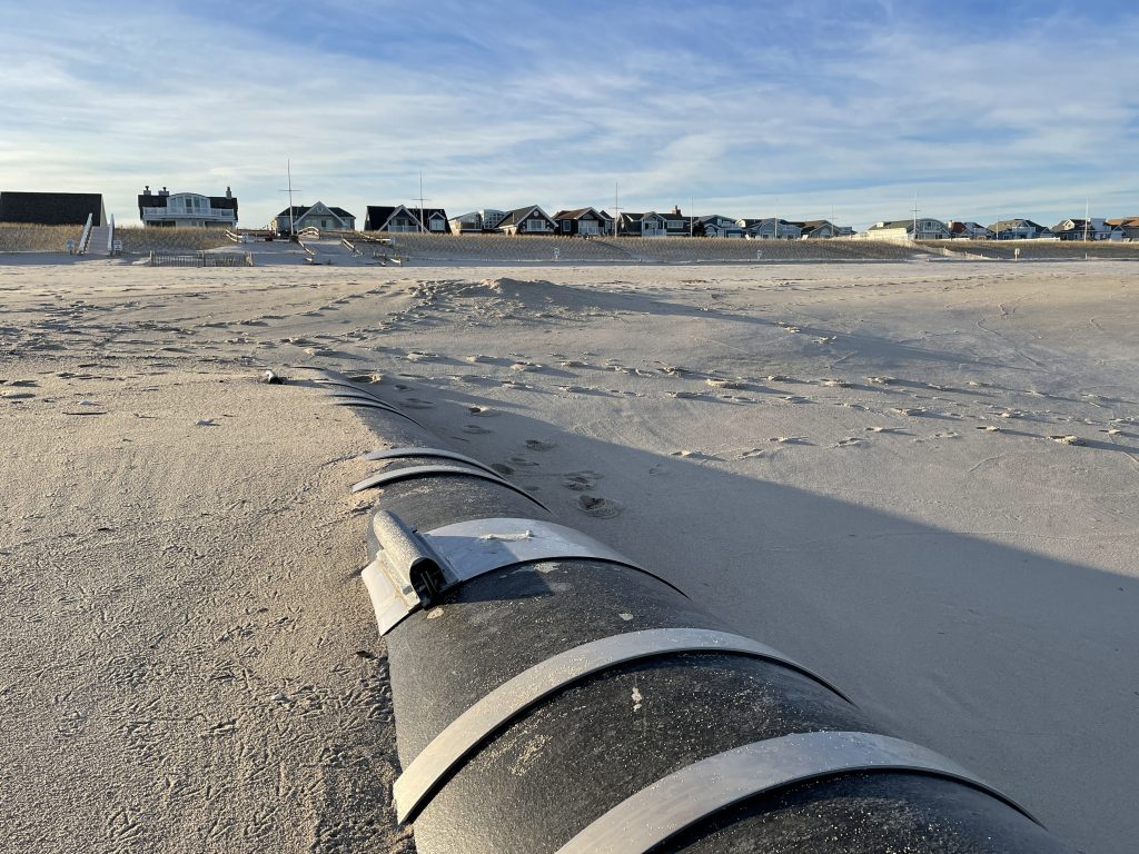An outfall pipe north of Maryland Avenue in Point Pleasant Beach, exposed from the Feb. 2021 nor'easter. (Photo: Daniel Nee)