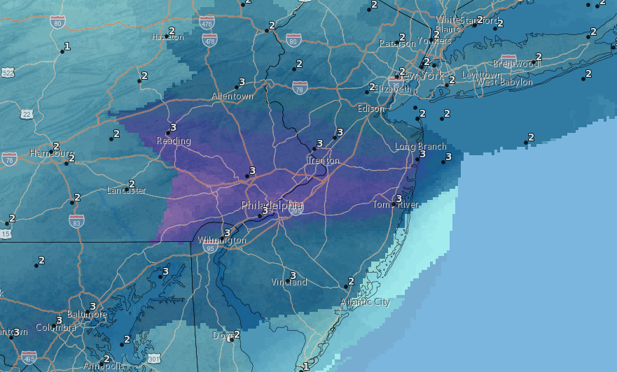 Snowfall predictions for the Feb. 18, 2021 winter storm. (Credit: NWS)