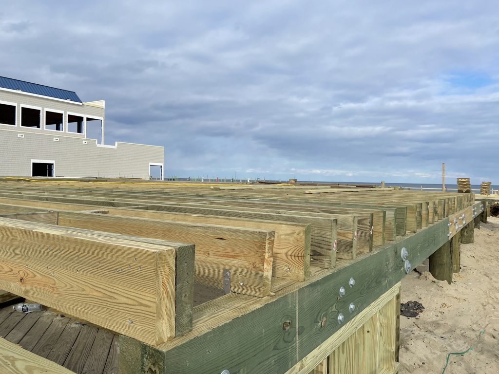 Construction of a beach club and entertainment venue progresses at Dupont Avenue along the Seaside Heights boardwalk, April 2, 2021. (Photo: Daniel Nee)