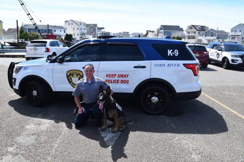 The Toms River Police Department K9 handlers and their partners perform a demonstration at the Ortley Beach Moose Lodge, July 2021. (Credit: TRPD)