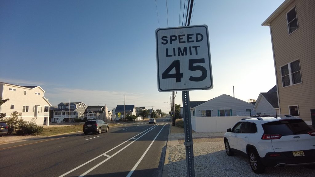 A speed limit sign along Route 35. (Photo: Daniel Nee)