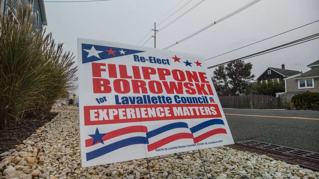 A campaign sign promoting Joanne Filippone and James Borowski in Lavallette. (Photo: Daniel Nee)