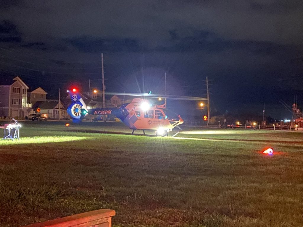 A medevac helicopter takes an assault victim to a hospital in Seaside Park, Nov. 2021. (Photo: SSP PD)