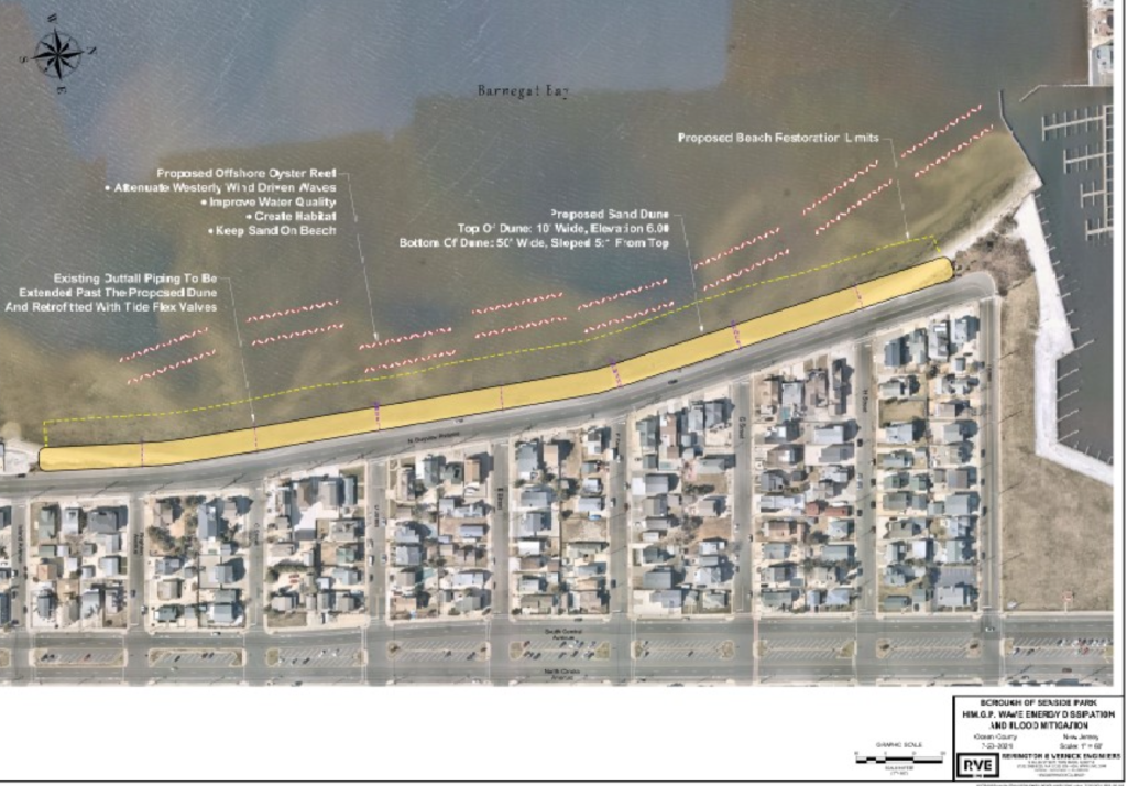 A map showing a proposed addition of sand and oyster reefs along Seaside Park's bayfront. (Credit: Seaside Park Borough)