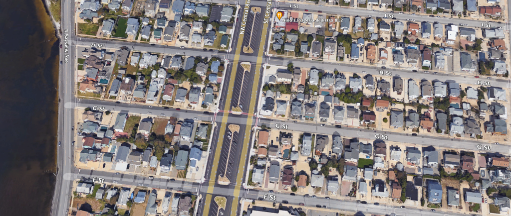 An aerial photo showing H Street and G Street. (Credit: Google Earth)