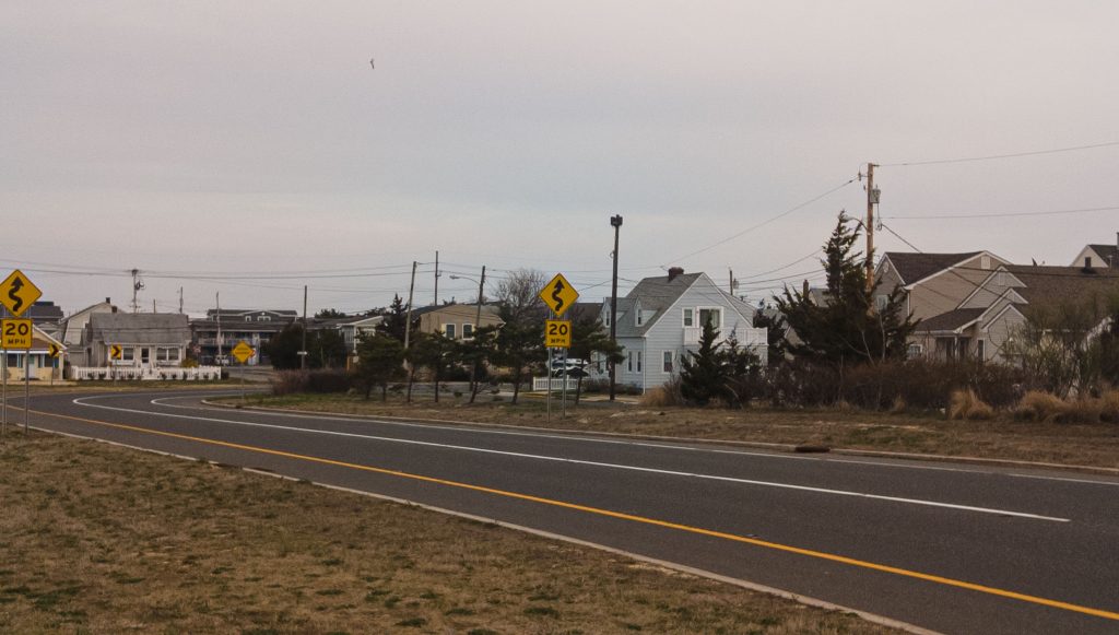 The southbound entrance to the barrier island along Route 37 to 35. (Photo: Daniel Nee)