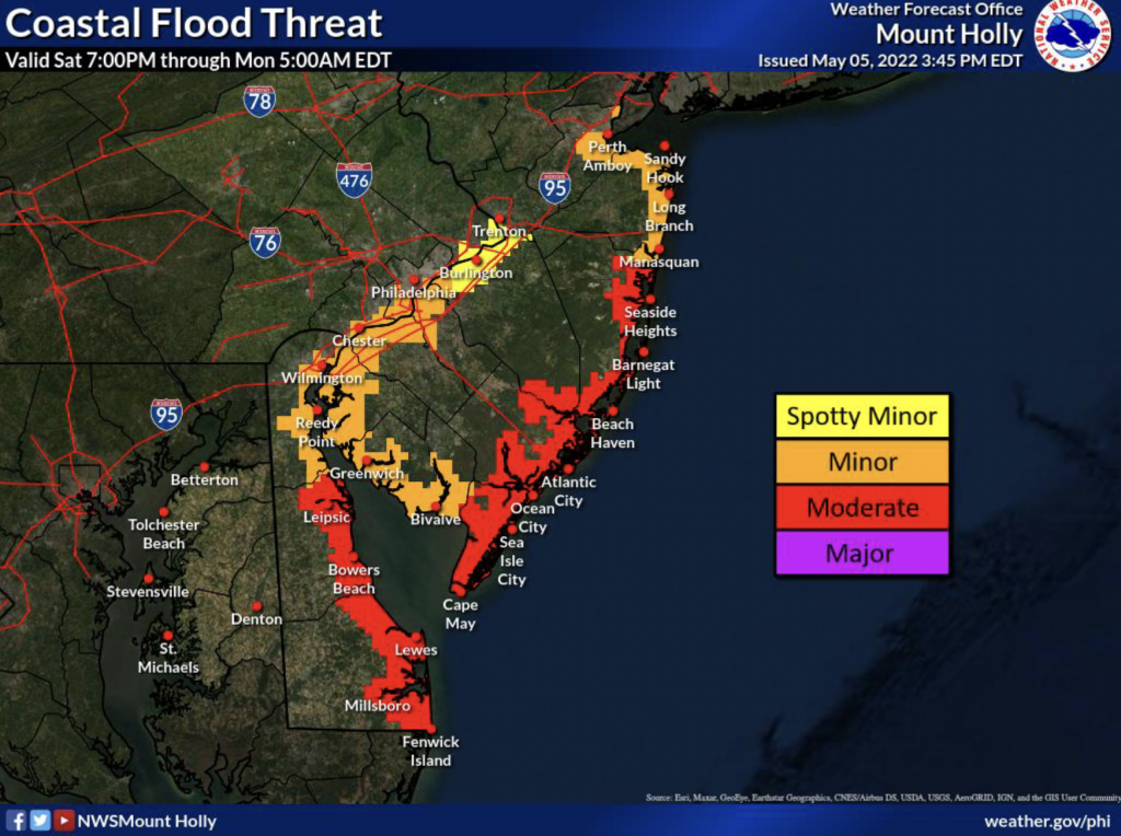 The coastal flooding threat from the May 2022 coastal storm. (Credit: NWS)