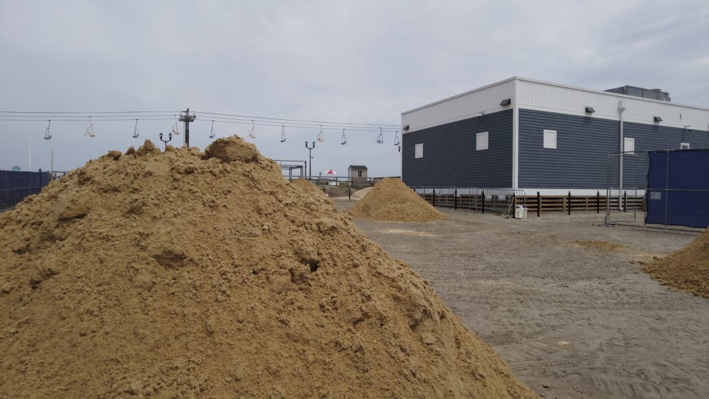 Truckloads of 150 tons of sand were delivered to Seaside Heights, June 21, 2022. (Photo: Daniel Nee)