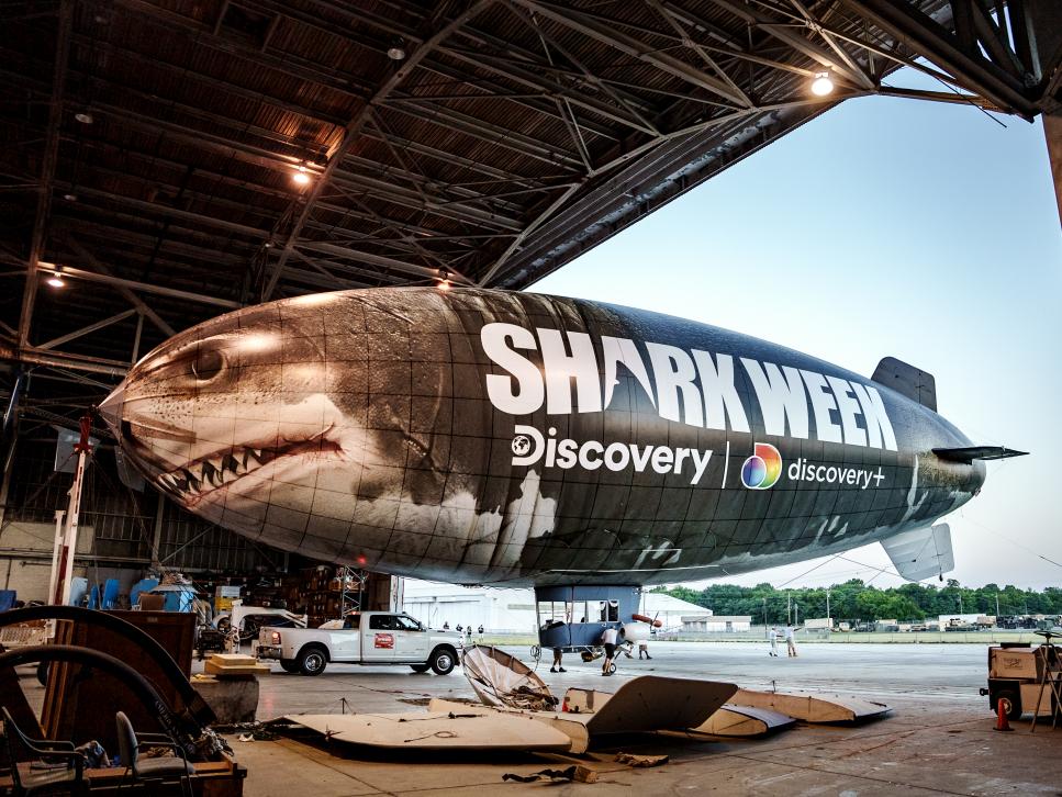 The east coast Shark Week Blimp gets ready to take flight. (Credit: Discovery Networks)