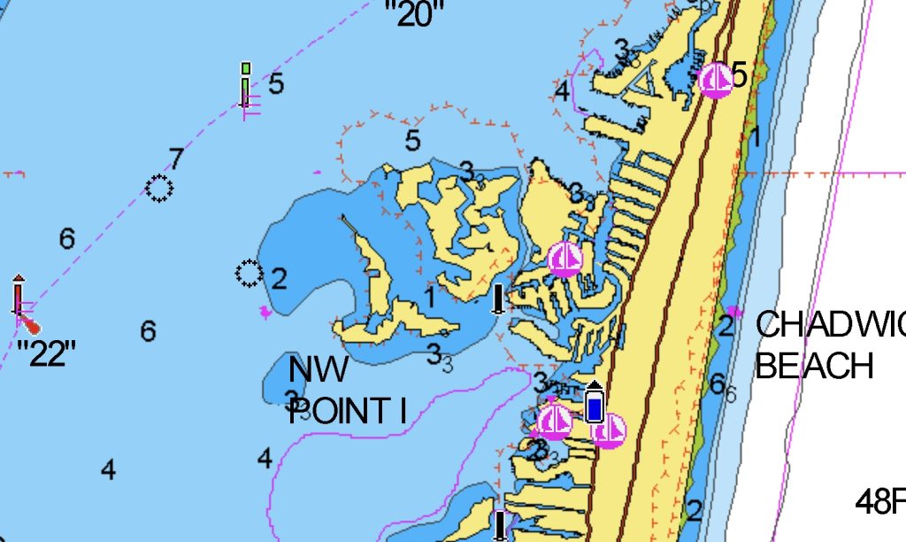 A chart showing the area near Middle Sedge Island, Ocean County, N.J. (Source: Navionics)