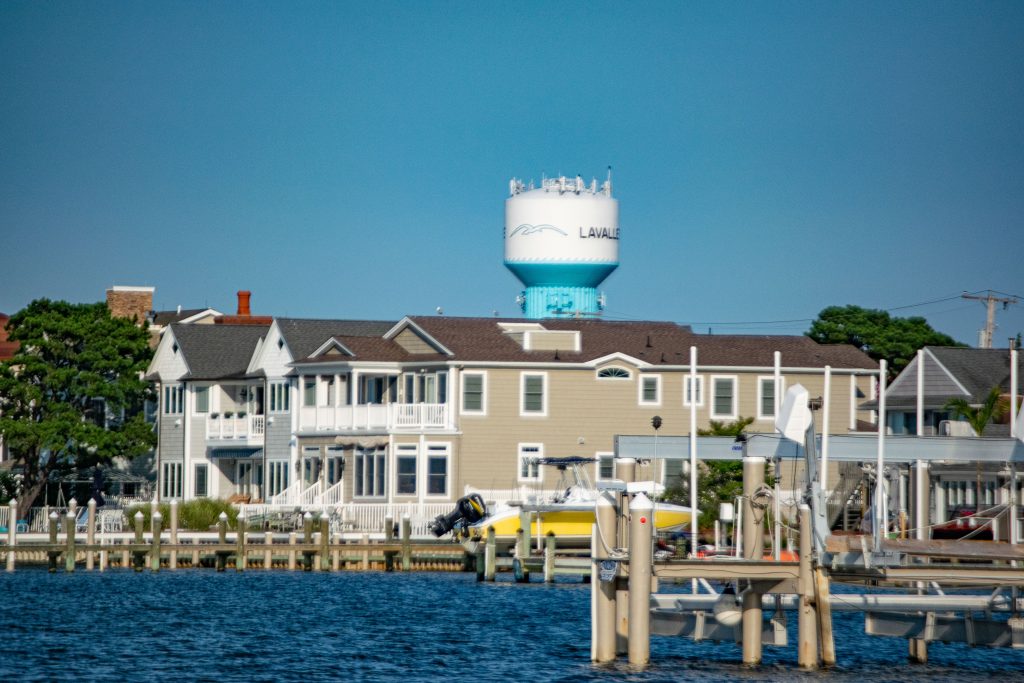 The Lavallette water tower, flanked by West Point Island. (Photo: Daniel Nee)