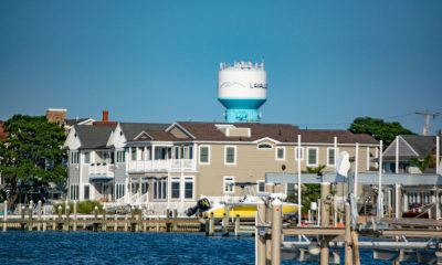 The Lavallette water tower, flanked by West Point Island. (Photo: Daniel Nee)