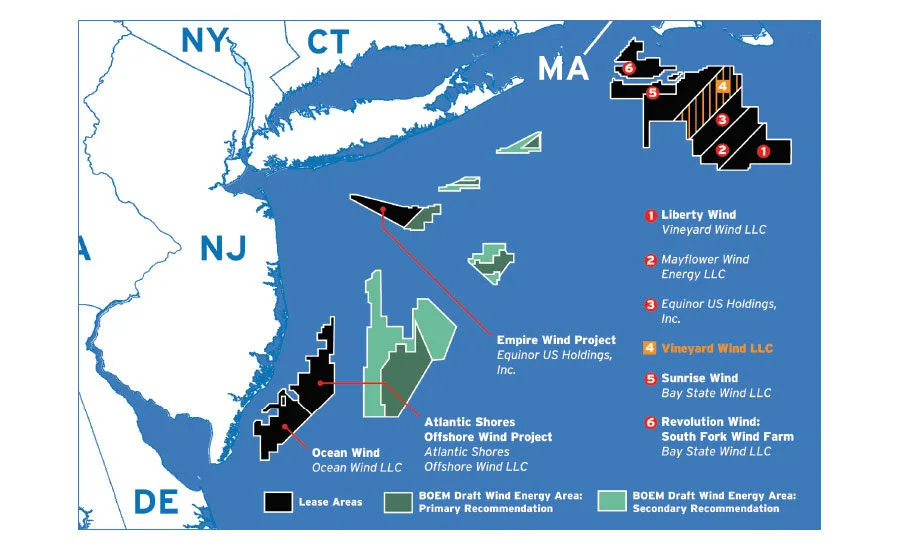Future offshore wind farm sites off the New Jersey coast. (Source: BOEM)