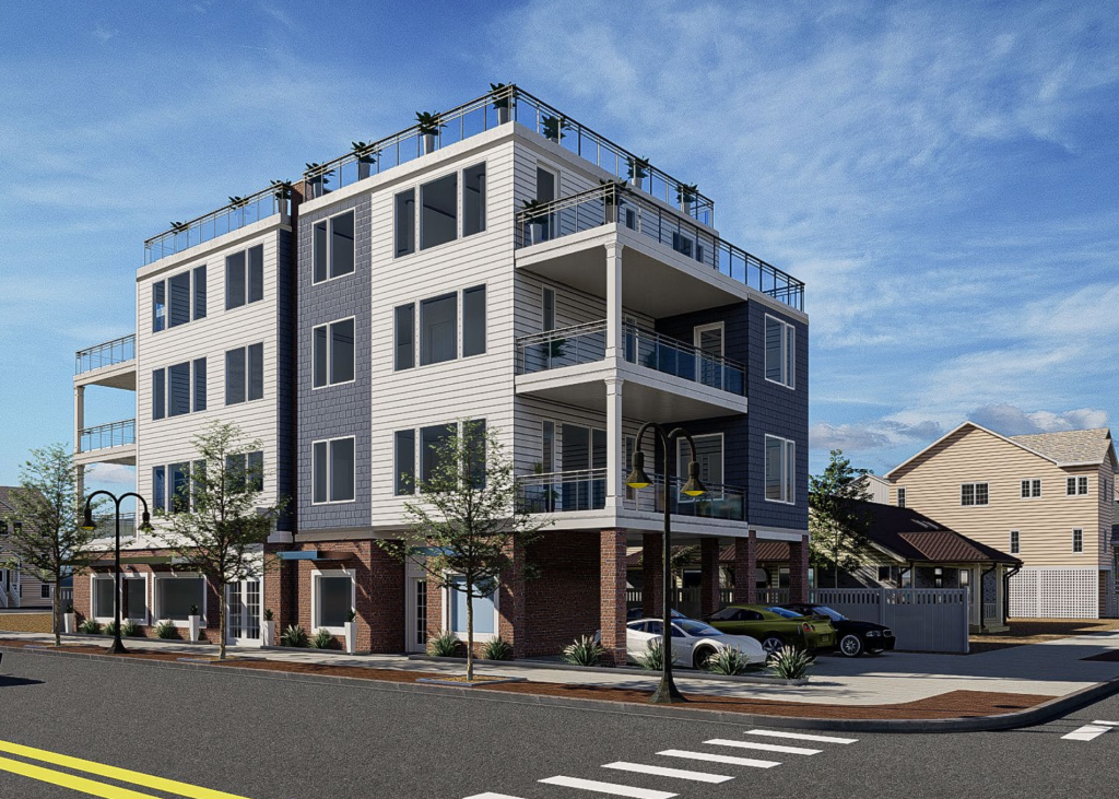 A rendering of the expected design of mixed-use properties at the former Merge nightclub site in Seaside Heights, N.J. (Credit: Redevelopment Plan)