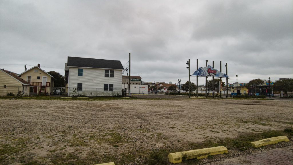 The properties at 54 and 60 Franklin Avenue, Seaside Heights, slated for demolition, Oct. 2022. (Photo: Daniel Nee)