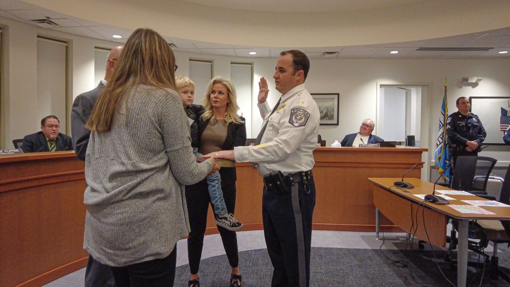 New Police Chief Christian LaCicero is administered the oath of office, Nov. 14, 2022. (Photo: Daniel Nee)